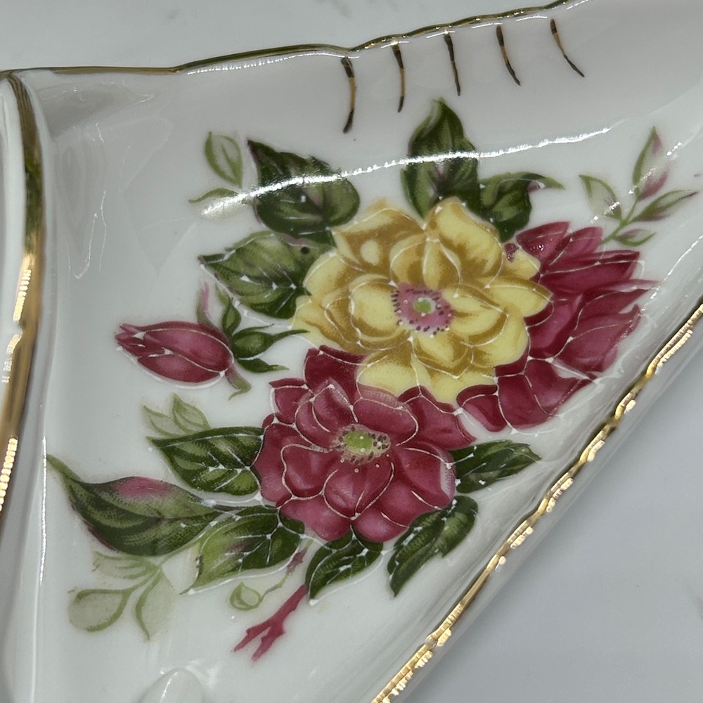 Floral Ceramic Dish with Gold Accent - Picture 8 of 14